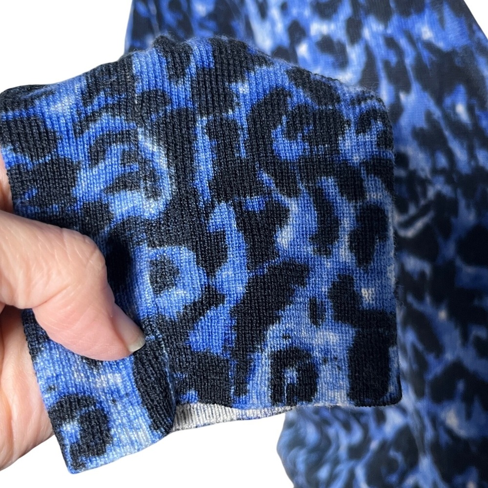 Merino Wool Leopard Cardigan Talbots Blue Black Animal‎ Print Classic Women L - Picture 6 of 13